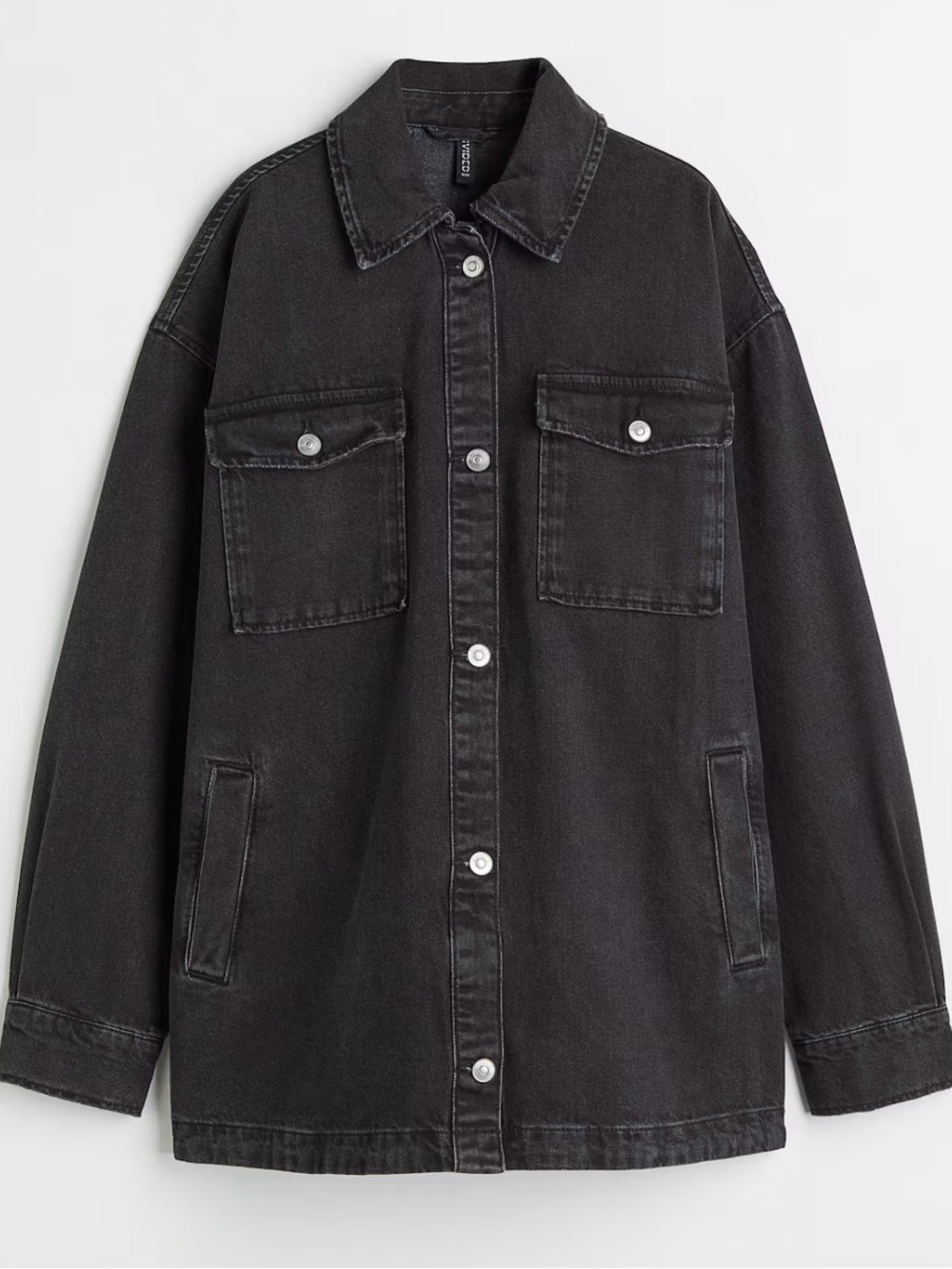 Women’s Black Oversized Button-Front Shirt Jacket